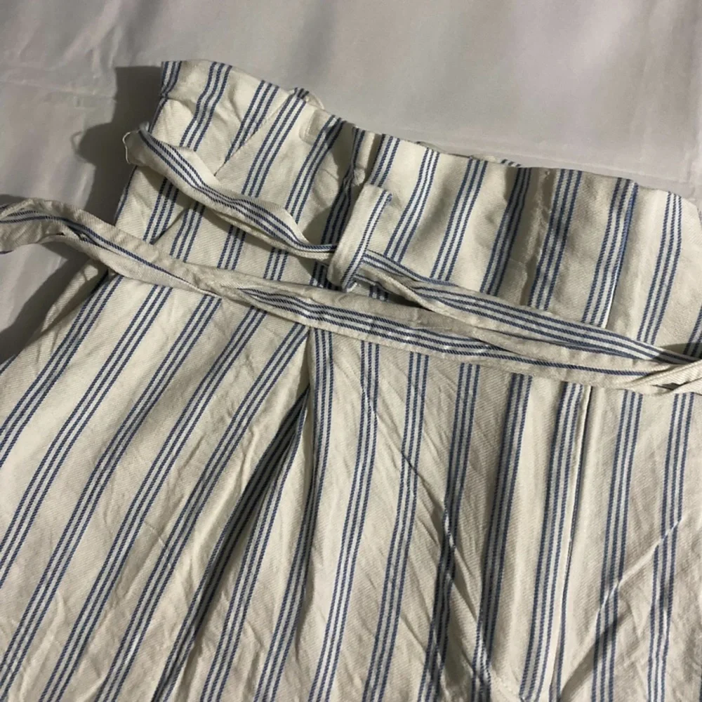 LOFT Striped High Waisted Blue & White Tie Waist Shorts